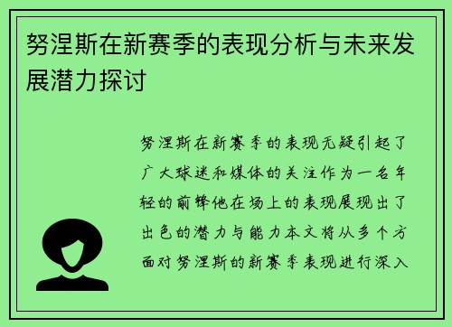努涅斯在新赛季的表现分析与未来发展潜力探讨