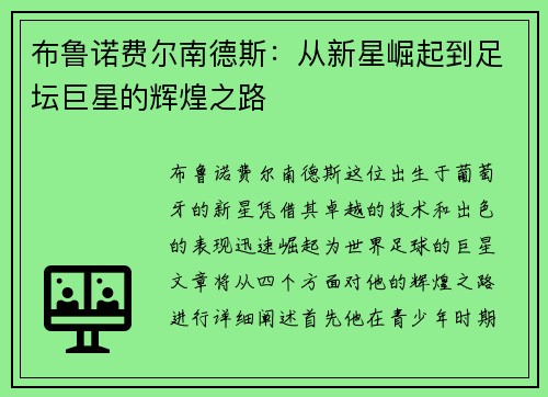 布鲁诺费尔南德斯：从新星崛起到足坛巨星的辉煌之路
